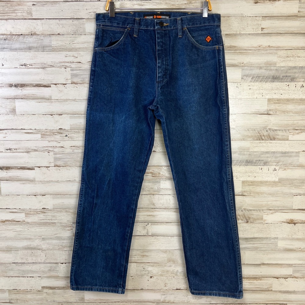Wrangler FR Flame Resistant 13 Jeans Men 34x30 Blue Denim Original Fit Workwear